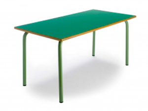 Mesa escolar para aula didáctica de formación con forma rectangular, estructura de tubo de acero y tablero de madera