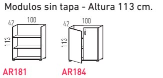 Módulos de armario sin tapa de 113 cm. de altura