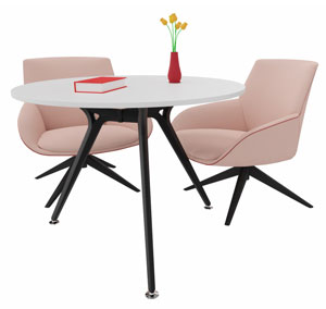 Mesa Arkitek con diseño vanguardista de estructura en aluminio blanco, negra o cromada y superficie en melamina blanca, negra o cristal blanco disponible en stock para envío Express