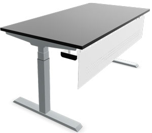 Mesa Mobility Step regulable en altura de forma electrónica con estructura el gris aluminizado y tablero negro