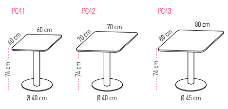 Mesa Tabula con apoyo en cruz Tar 20 de 75 cm de altura