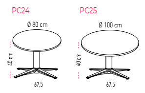 Mesa Tabula con apoyo en cruz Tar 20 de 38 cm de altura