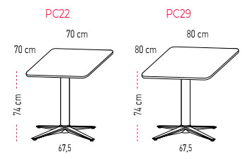 Mesa Tabula con apoyo en cruz Tar 20 de 75 cm de altura