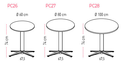 Mesa Tabula con apoyo en cruz Tar 20 de 75 cm de altura