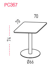 Mesa Tabula con apoyo en cruz Tar 20 de 75 cm de altura