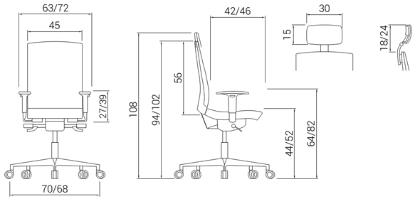 Medidas de la silla Flexa de Dile Office con respaldo alto