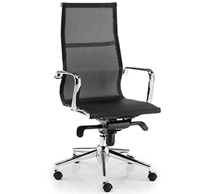 Sillón de dirección con respaldo alto con cuerpo de acero y respaldo de malla ergonómica negra Manager