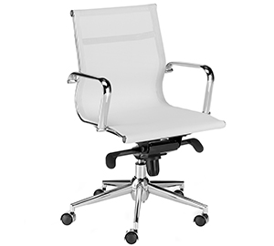 Sillón de dirección con respaldo bajo con cuerpo de acero y respaldo de malla ergonómica blanca Manager