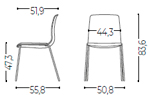 Medidas de la silla confidente de diseño para oficina Noom 50 Actiu con 4 patas metálicas