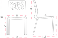 Medidas de la silla Urban confidente con cuatro patas de Actiu