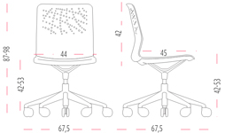 Medidas de la silla Urban Block 10 de oficina con cuatro ruedas de Actiu