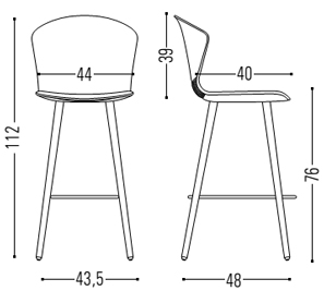 Medidas de la silla Whass confidente con cuatro patas de madera Actiu