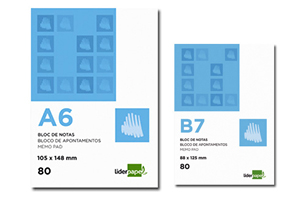 Bloc de notas encolado con 80 hojas lisas y microperadas tamaño 8º A6 Liderpapel